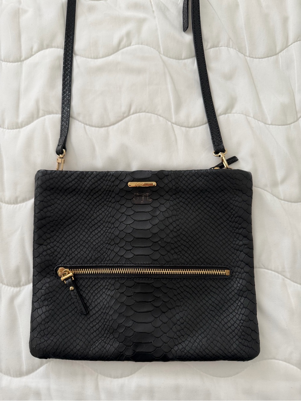 GiGi New York Black Textured Crossbody with Gold Hardware